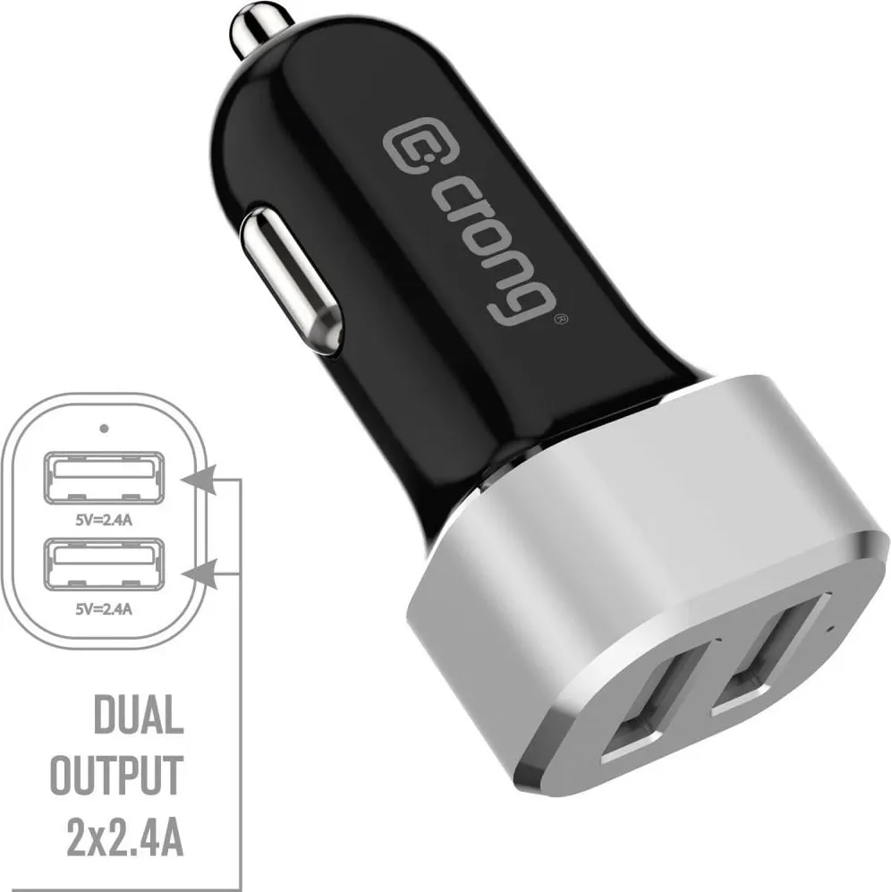 Karikues makinë Crong Power, 2x USB A 2.4A, 24W, argjent - 3