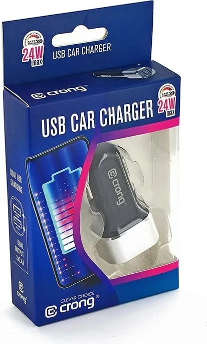 Karikues makinë Crong Power, 2x USB A 2.4A, 24W, argjent - 4