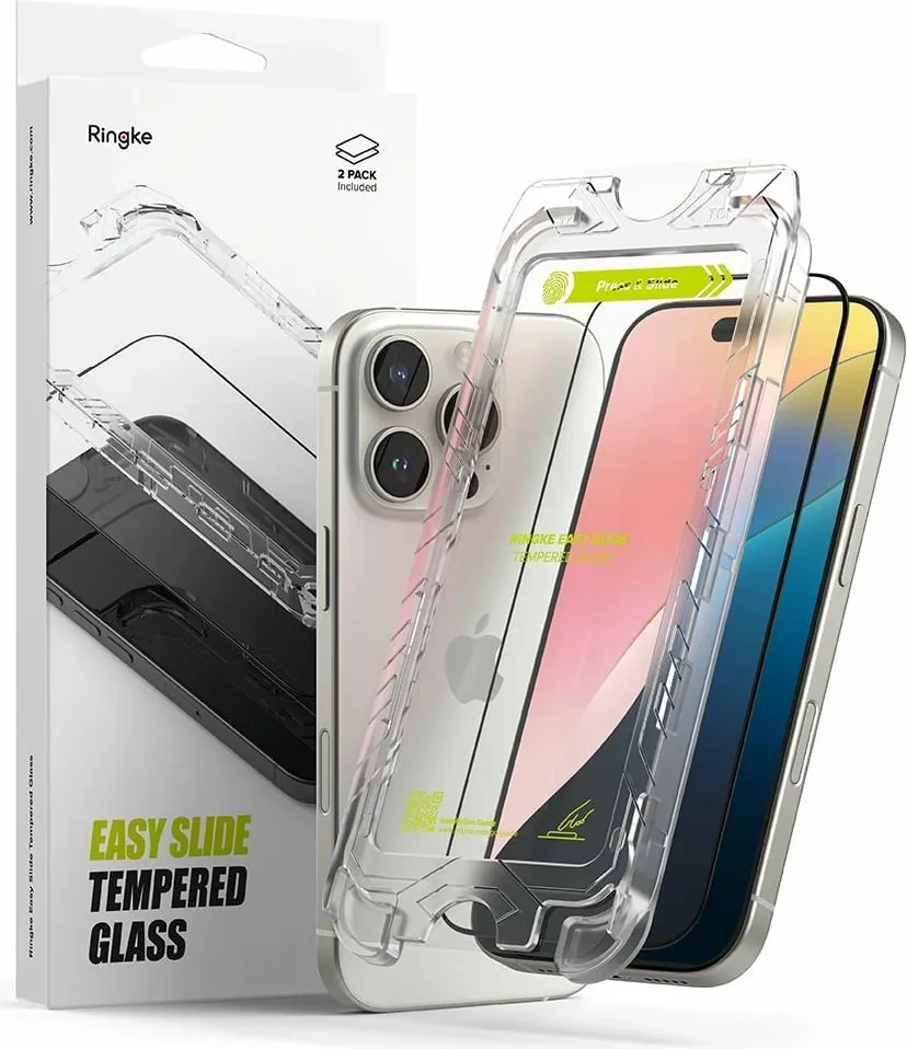 Xham mbrojtës për ekran, Ringke Easy Slide, për iPhone 16 Pro, 2-pack, Kornizë e zezë - 1