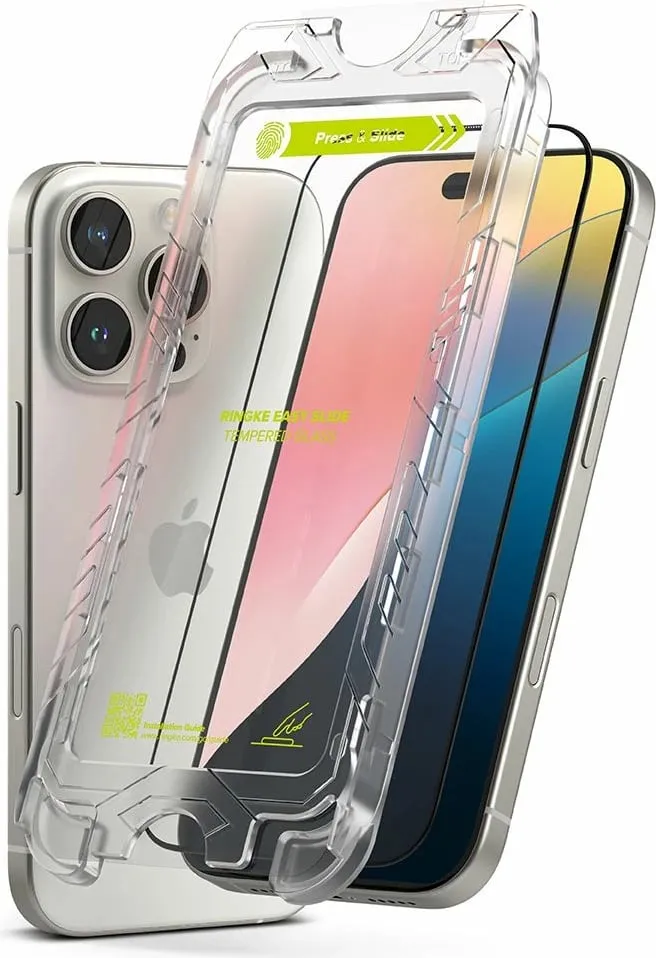 Xham mbrojtës për ekran, Ringke Easy Slide, për iPhone 16 Pro, 2-pack, Kornizë e zezë - 2