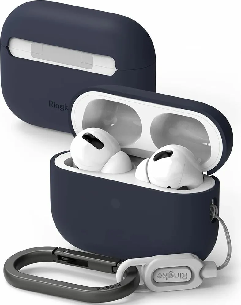 Mbështjellës Ringke për AirPods Pro/Pro 2, Silikon, Blu e errët, me karabinë - 1
