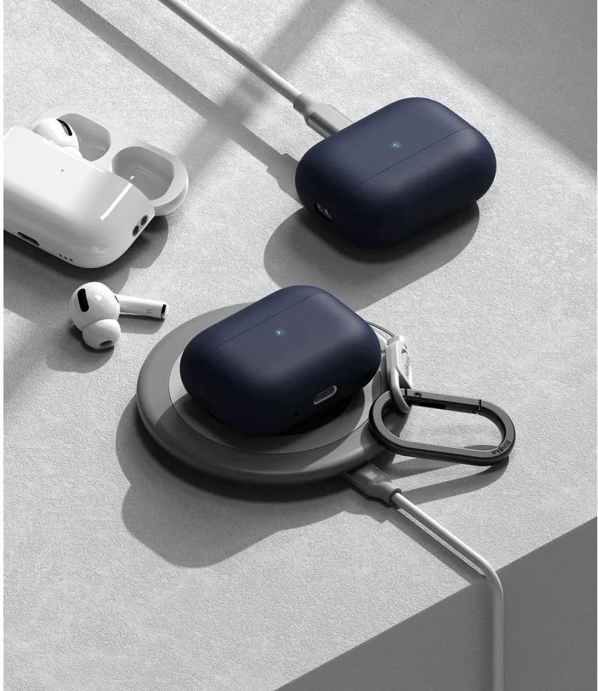 Mbështjellës Ringke për AirPods Pro/Pro 2, Silikon, Blu e errët, me karabinë - 11