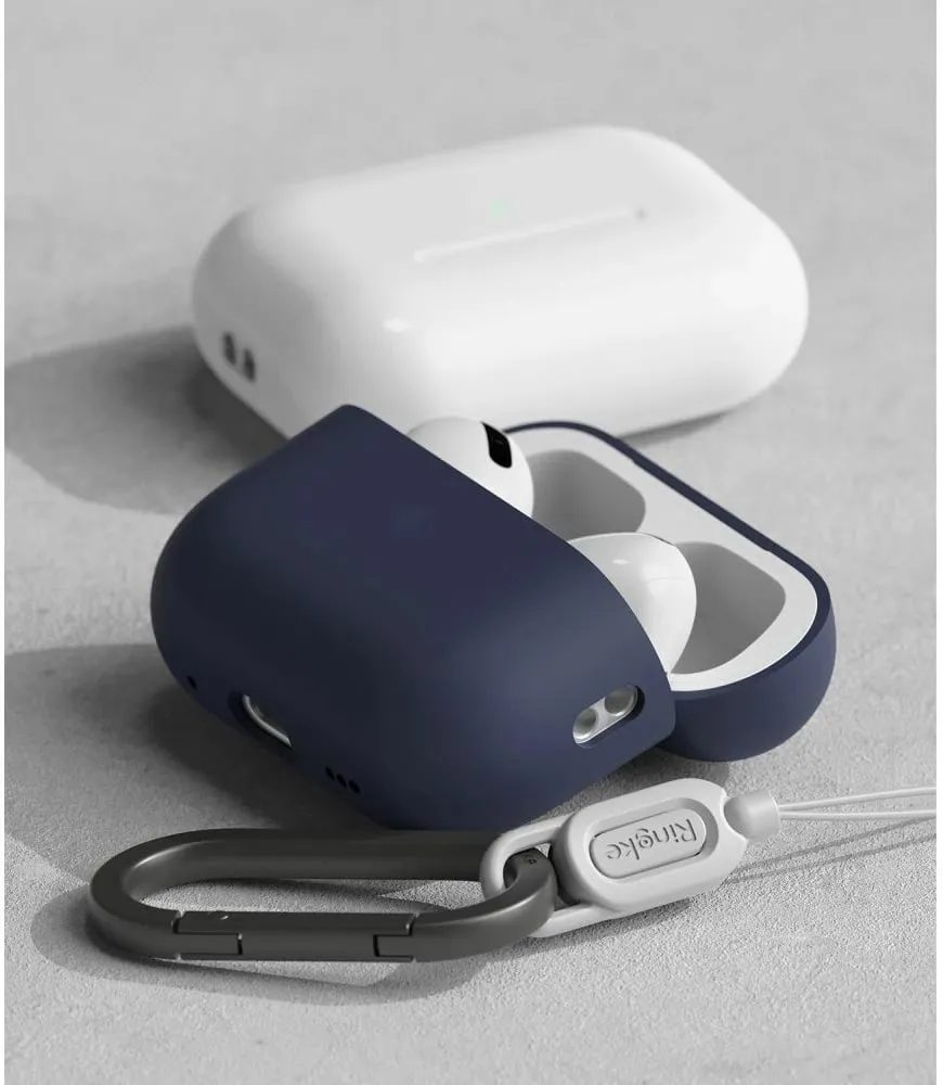 Mbështjellës Ringke për AirPods Pro/Pro 2, Silikon, Blu e errët, me karabinë - 13