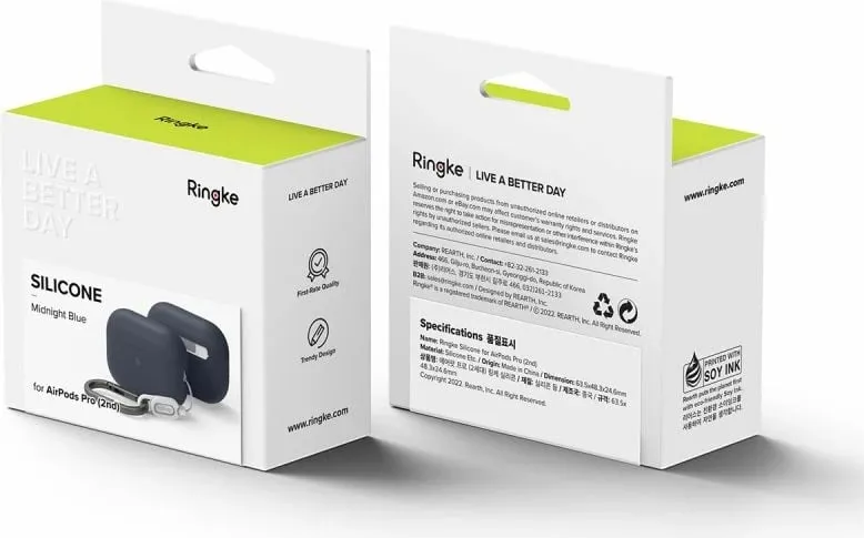 Mbështjellës Ringke për AirPods Pro/Pro 2, Silikon, Blu e errët, me karabinë - 16