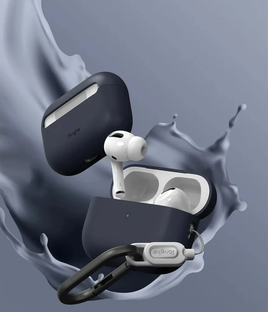 Mbështjellës Ringke për AirPods Pro/Pro 2, Silikon, Blu e errët, me karabinë - 6