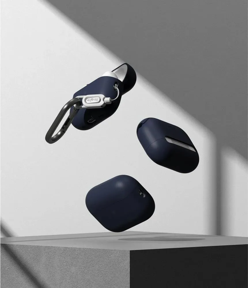 Mbështjellës Ringke për AirPods Pro/Pro 2, Silikon, Blu e errët, me karabinë - 10