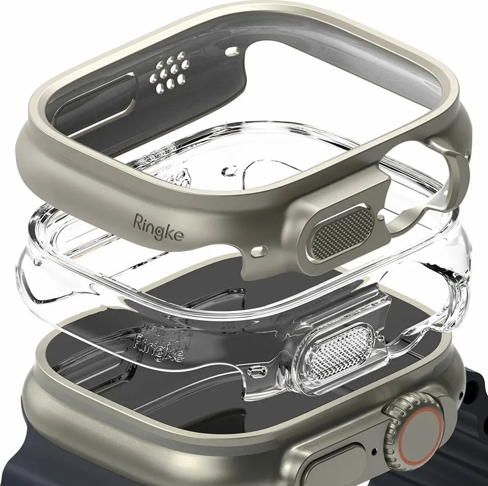 Mbështjellës Ringke Slim për Apple Watch Ultra 49mm, 2 copë, Transparent & Titanium - 1