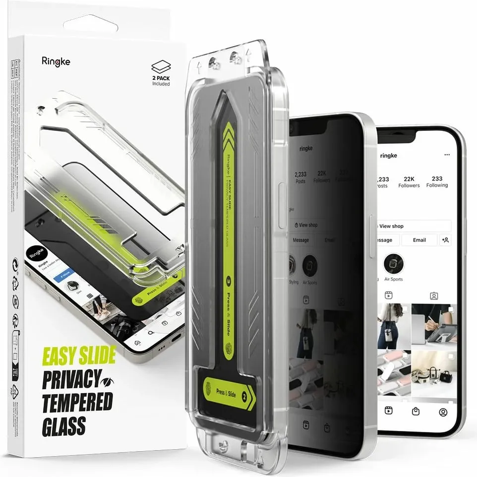 Mbrojtës xhami Ringke Easy Slide Privacy Glass për iPhone 13/13 Pro/14, 2 copë - 1