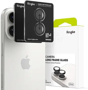 Mbrojtës kamere Ringke Frame Glass për iPhone 17, xham i temperuar, set 2 copë, i zi