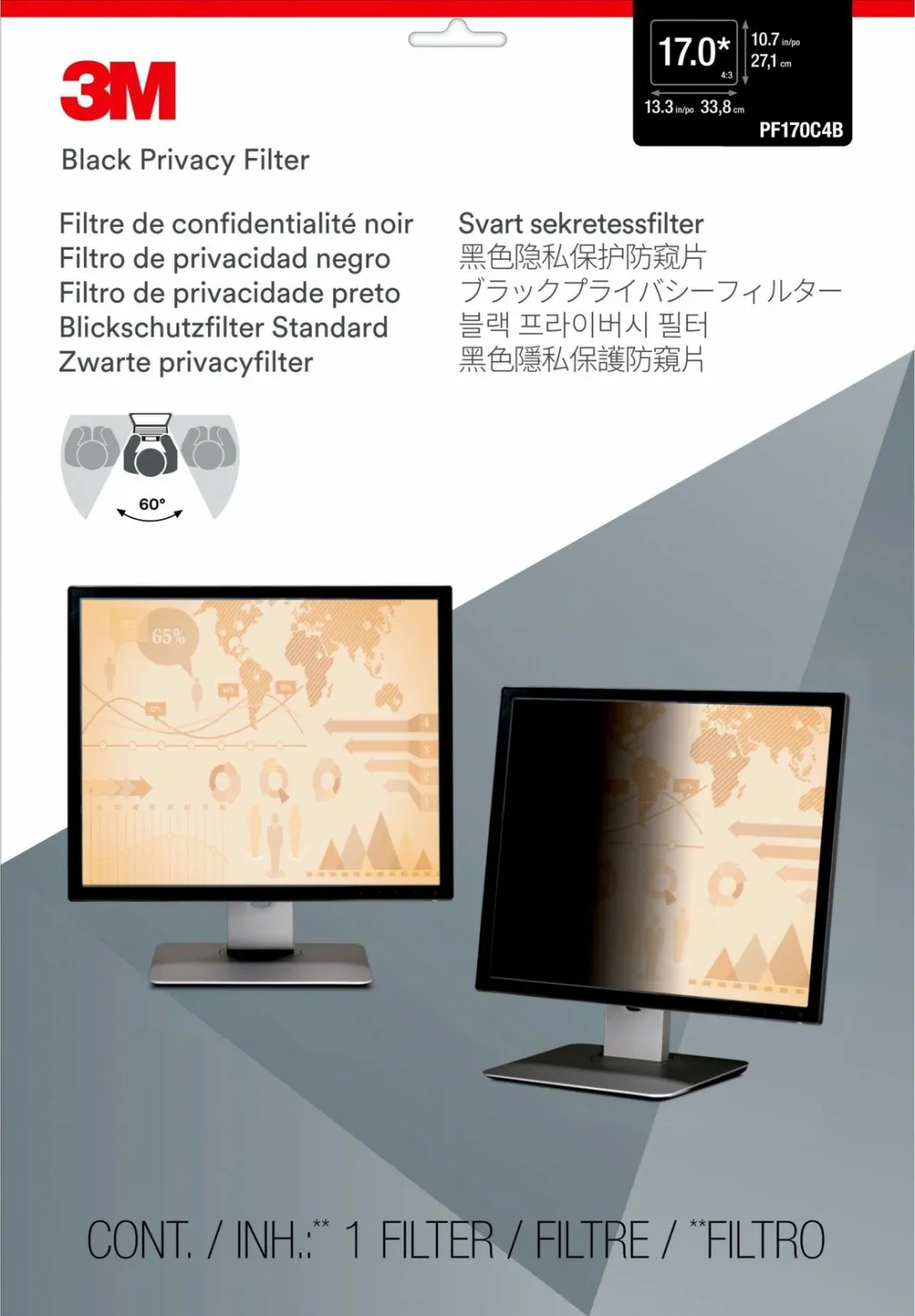 Filter privatësie 3M për monitor 17in, 5:4, ngjyrë e zezë - 2
