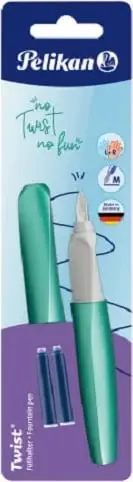Pen Pelikan 820172, sistem kartrixhi, ngjyrë turquoise, shkrim blu