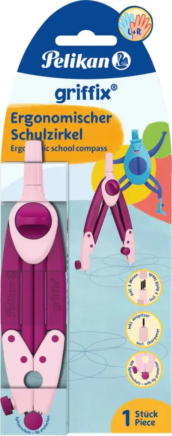 Kompas shkollor Pelikan Griffix Sweet Berry, ergonomik, për fëmijë, ngjyrë vjollcë