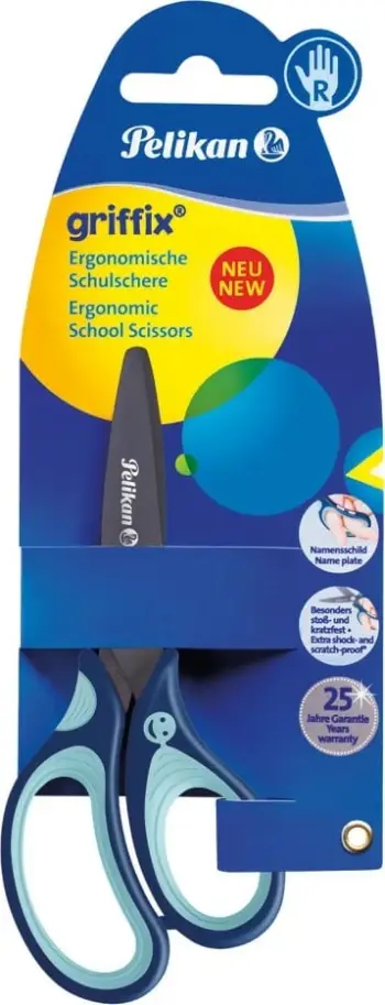 Gërshërë ergonomike Pelikan Griffix, për fëmijë, tehe titan, blu