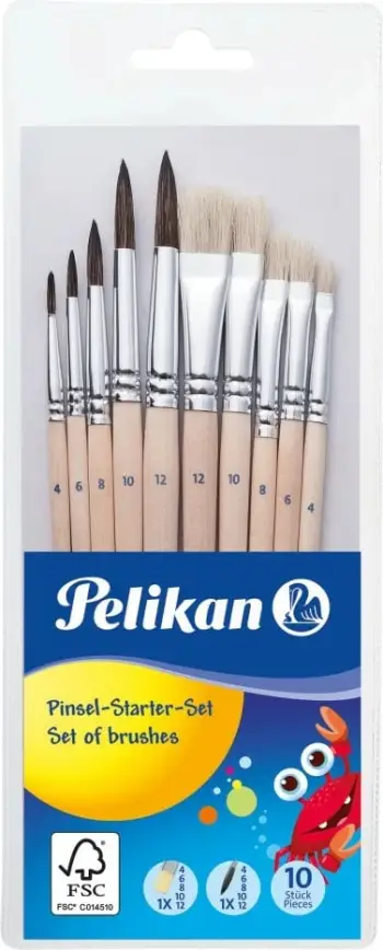 Set brushash Pelikan 700405, 10 copa, qime poni, dorezë druri