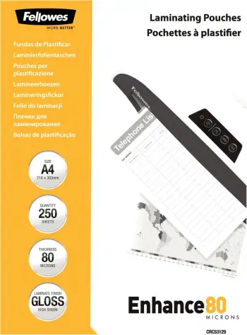 Fletë laminimi Fellowes 5312903, A4, 80 mikron, transparente, 250 copë