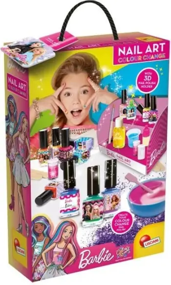 Set kreativ thonjsh Lisciani Barbie Create a color changing nail polish, për vajza 7+, me efekt ndërrim ngjyre