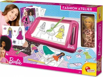 Set kreativ Lisciani Barbie Fashion Atelier, tavolinë e ndriçuar vizatimi, aksesorë dekorativë, shumëngjyrëshe