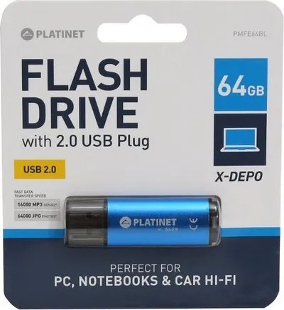Disk USB Platinet X-Depo, 64GB, i kaltër - 1
