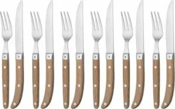 Set thikash dhe pirunësh bifteku WMF 1280636046, 12 copë, ngjyrë kafe dhe metalike