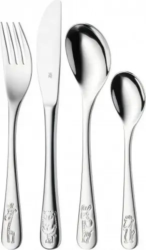 Set bestekësh për fëmijë WMF Safari, 4 pjesë, çelik inox Cromargan, i argjendtë