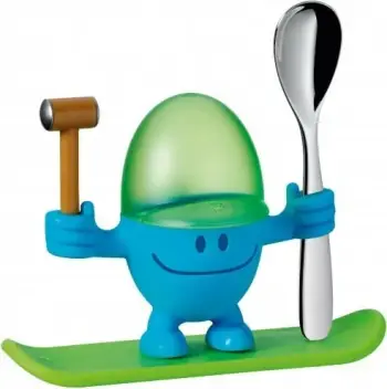 Mbajtëse vezësh WMF McEgg me lugë, plastikë/Cromargan, 11cm, blu