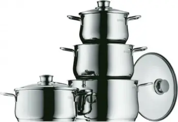 Tenxhere WMF Diadem Plus (07 3004 6040), çelik inoks 18/10 Cromargan, bazë TransTherm për të gjitha sobat me induksion, me kapak qelqi, argjendtë, set 4 copë