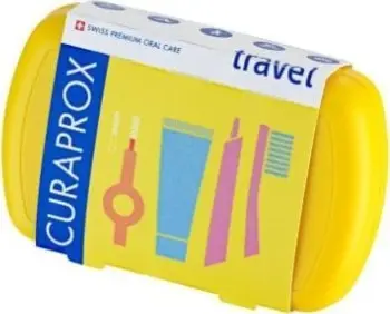 Set udhëtimi për dhëmbë Curaprox Travel Set Yellow, furçë dhëmbësh, pastë dhëmbësh, i verdhë