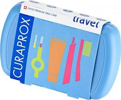 Set udhëtimi për dhëmbë Curaprox Travel Set Blue, furçë dhëmbësh, pastë dhëmbësh, blu - 1