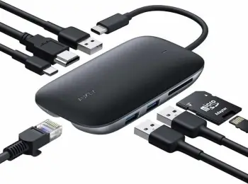 Qendër USB-C Aukey CB-C71, 8-në-1, 100W PD, e zezë