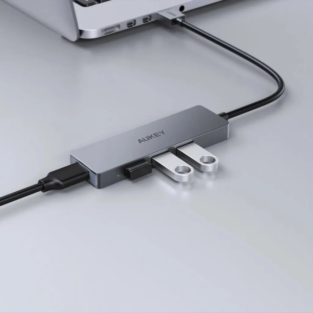 Stacion lidhës USB-A Aukey CB-H3, 4 porte, 5Gbps, i argjendtë - 2