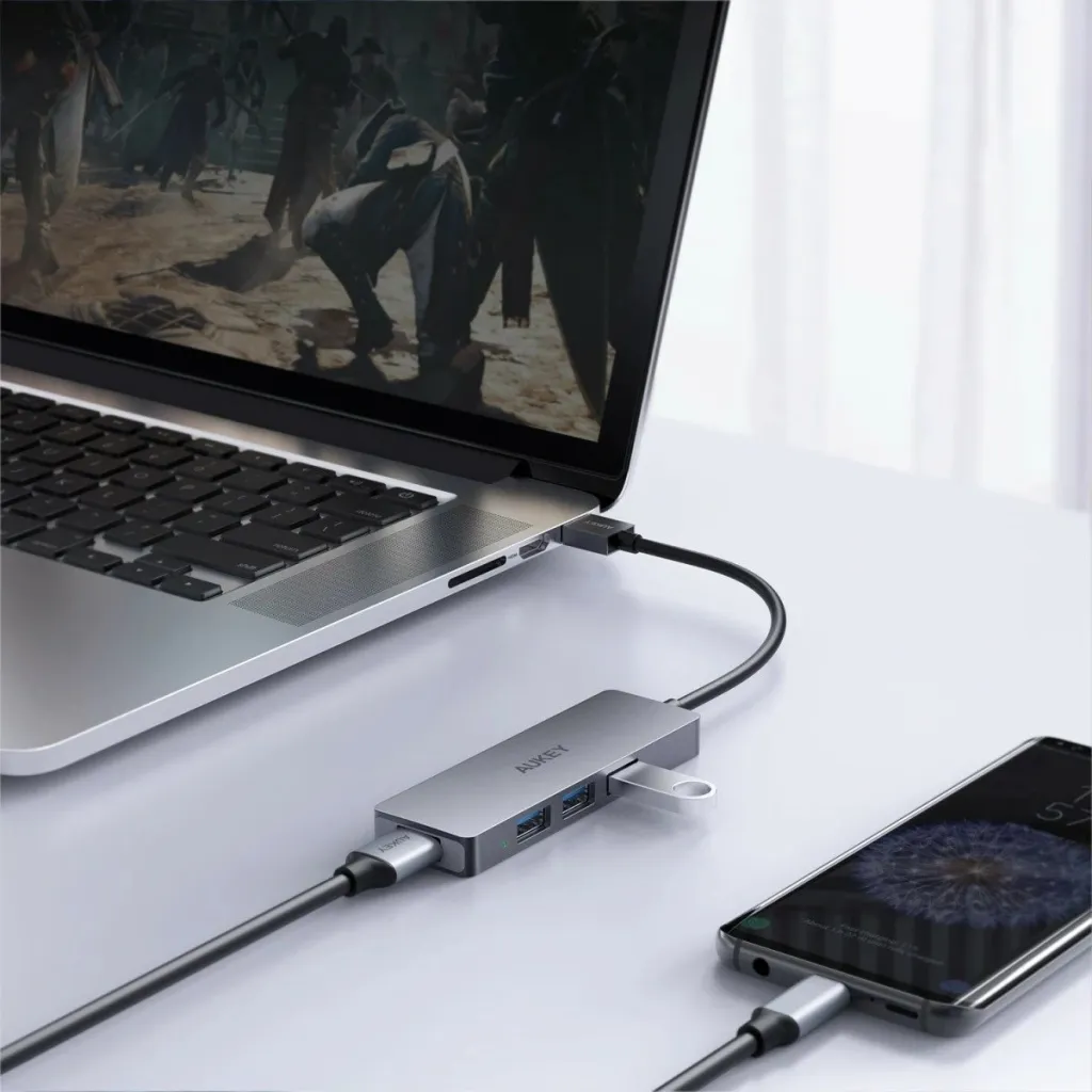 Stacion lidhës USB-A Aukey CB-H3, 4 porte, 5Gbps, i argjendtë - 3
