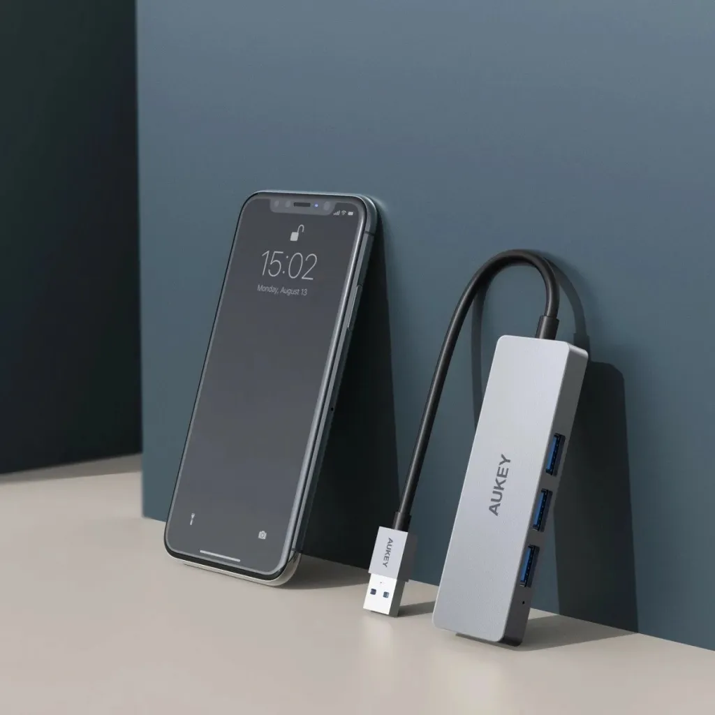 Stacion lidhës USB-A Aukey CB-H3, 4 porte, 5Gbps, i argjendtë - 6