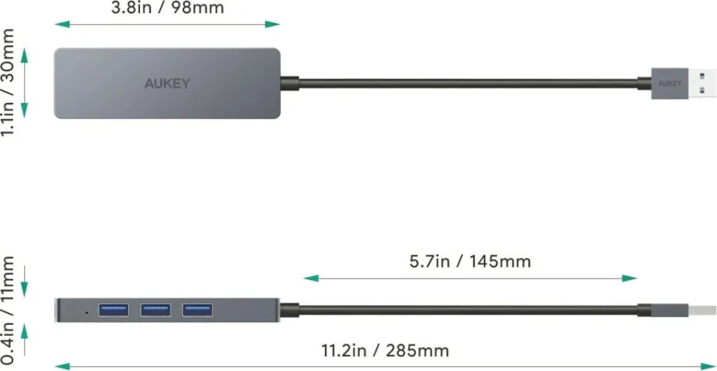 Stacion lidhës USB-A Aukey CB-H3, 4 porte, 5Gbps, i argjendtë - 8