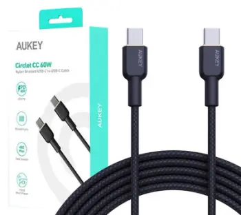 Kabllo Aukey, USB C / USB C, 1 m, e zezë