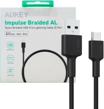 Kabllo Aukey, USB A / USB C, 0.9 m, e zezë