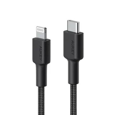 Kabllo Aukey, Lightning / USB C, 2 m, e zezë - 1