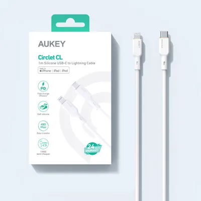 Kabllo Aukey, Lightning / USB C, 1.8 m, e bardhë, e zezë - 9