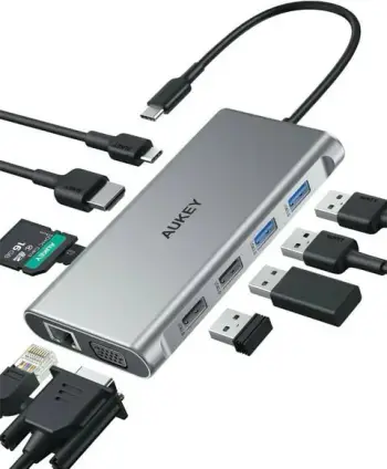 Stacion dokimi Aukey CB-C89, USB C, HDMI 4K, RJ45, gri