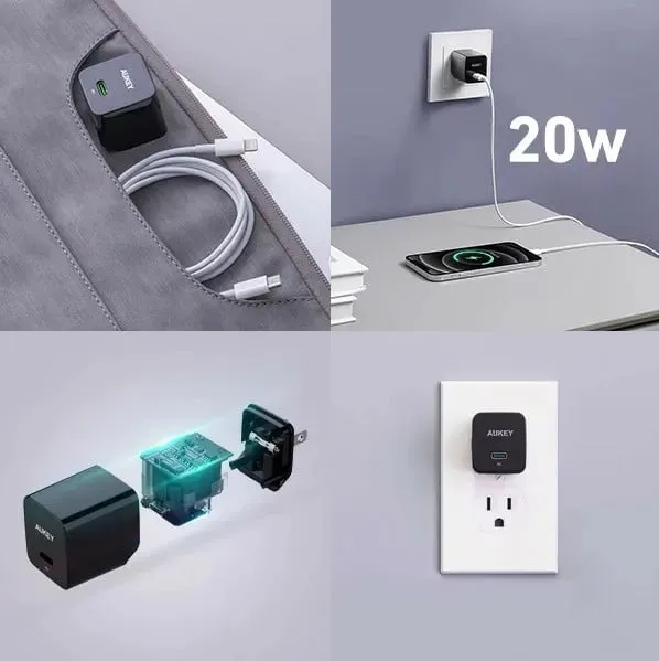Karikues muri Aukey PA-Y20S, USB-C, 20W, i bardhë - 5