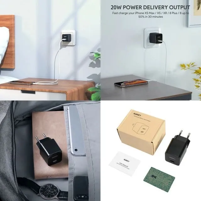 Karikues muri Aukey PA-Y20S, USB-C, 20W, i bardhë - 6