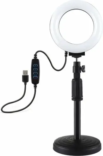 Llambë unazë LED Puluz PU391 me bazë të rregullueshme, 6.5W, tripod i vogël, e bardhë