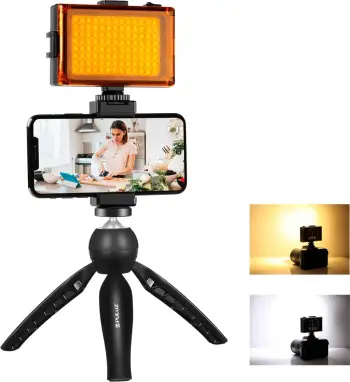 Set regjistrimi Puluz Live Recording, tripod tavoline, llampë LED, i zi