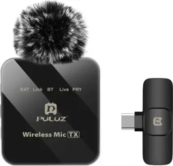Mikrofon lavalier wireless Puluz PU648B, USB-C, i zi, set prej 2 copë