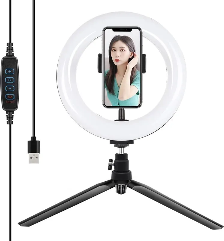 Dritë unazë LED Puluz, 20cm, + tripod/ mbajtëse telefoni, e zezë - 1