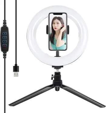 Dritë unazë LED Puluz, 20cm, + tripod/ mbajtëse telefoni, e zezë