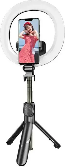 Selfie stick Puluz tripod me LED të dyfishtë, telekomandë Bluetooth, i zi