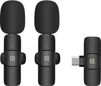 Mikrofon lavalier wireless Puluz PU3151B me USB-C, i zi, set prej 2 copë