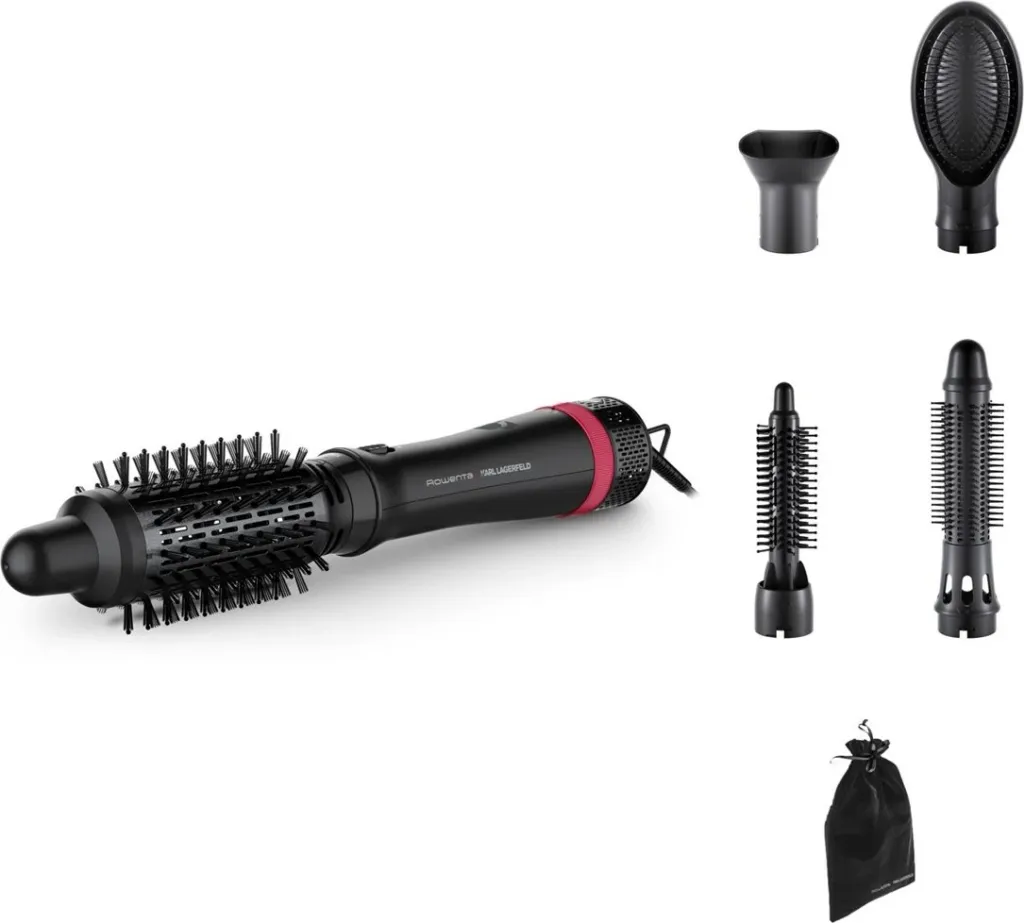 Furçë me ajër të nxehtë Rowenta CF634L, 800 W, 5 aksesorë, e zezë/kuqe - 1