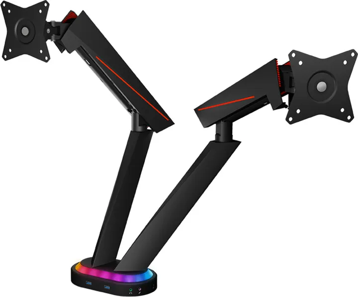 Mbajtës ICY BOX IB-MSG304BL-T për 2 monitorë, RGB, USB hub - 1