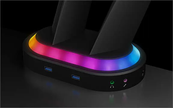 Mbajtës ICY BOX IB-MSG304BL-T për 2 monitorë, RGB, USB hub - 4